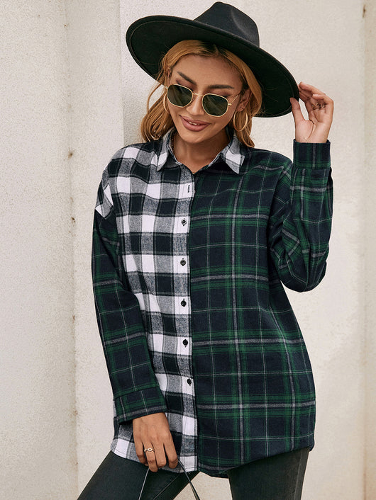Camisa Cuadriculada con Bloques de Color para Mujer - Image 16