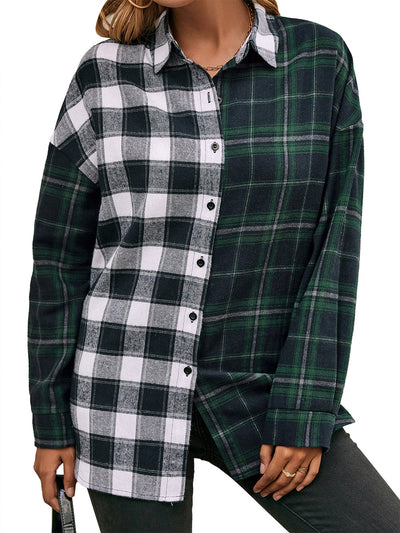 Camisa Cuadriculada con Bloques de Color para Mujer - Image 22