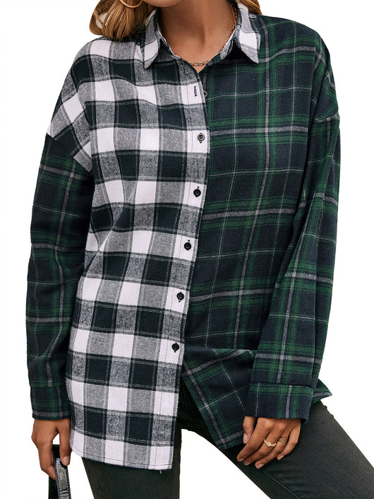 Camisa Cuadriculada con Bloques de Color para Mujer - Image 22