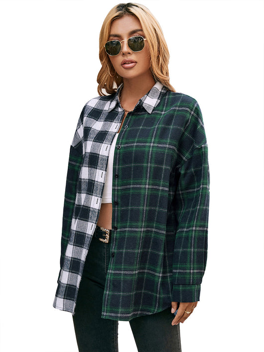 Camisa Cuadriculada con Bloques de Color para Mujer - Image 24
