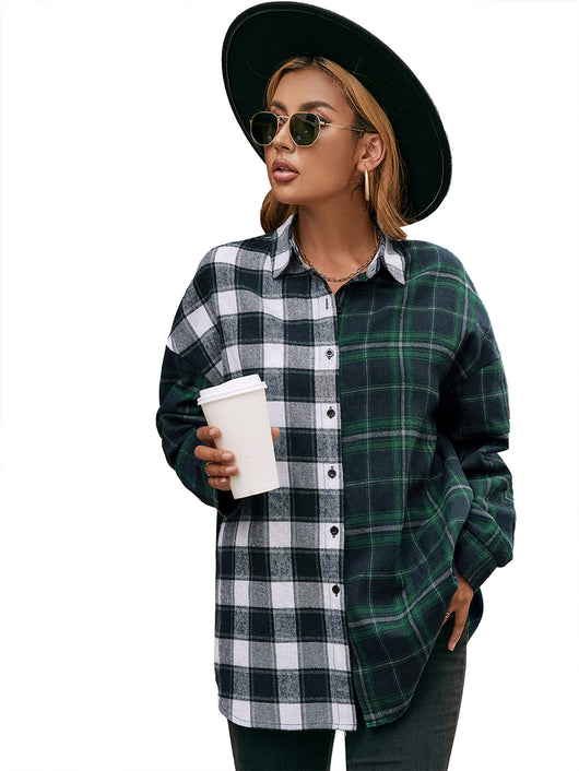 Camisa Cuadriculada con Bloques de Color para Mujer - Image 25