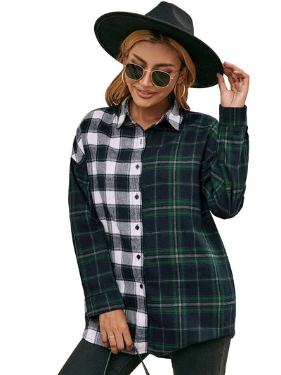 Camisa Cuadriculada con Bloques de Color para Mujer - Image 26