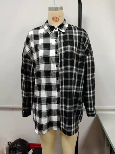 Camisa Cuadriculada con Bloques de Color para Mujer - Image 27
