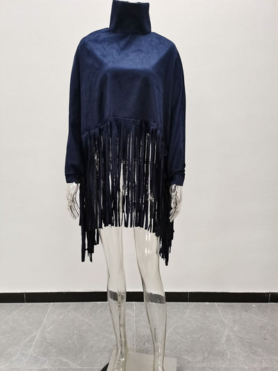 Blusa Larga con Flecos de Color Sólido para Mujer - Image 12