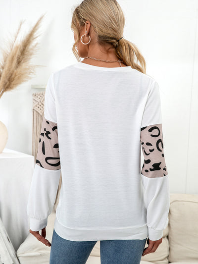 Suéter Tejido Estampado Leopardo Cuello Redondo con Parches de Contraste para Mujer - Image 15
