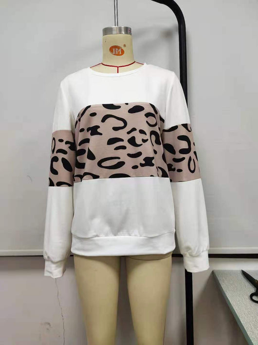 Suéter Tejido Estampado Leopardo Cuello Redondo con Parches de Contraste para Mujer - Image 28