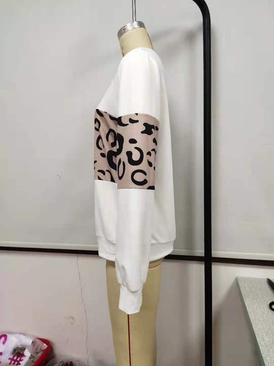 Suéter Tejido Estampado Leopardo Cuello Redondo con Parches de Contraste para Mujer - Image 29