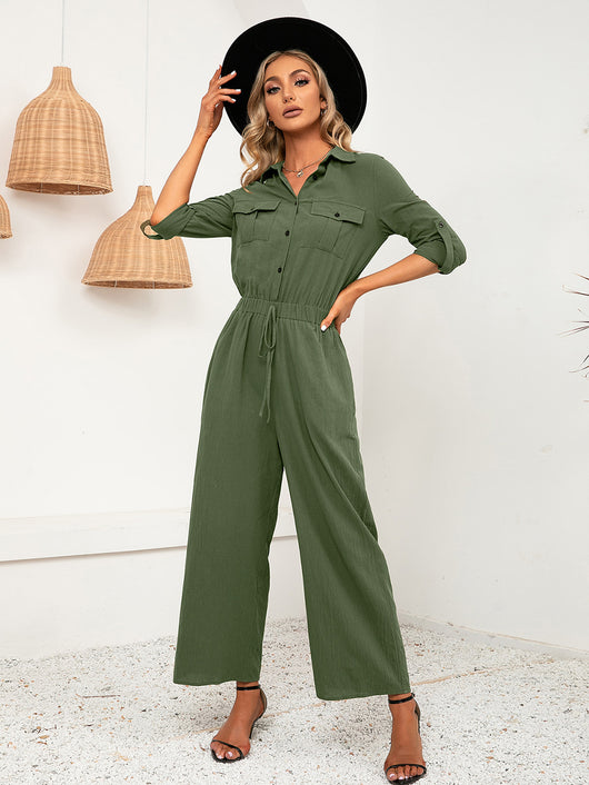 Camisa Manga Larga Cuello Solapa Mujer con Bolsillos Dobles - Image 10