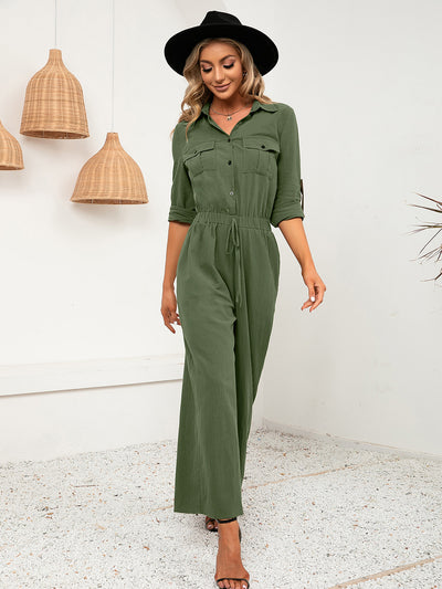 Camisa Manga Larga Cuello Solapa Mujer con Bolsillos Dobles - Image 11