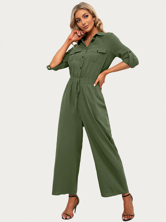 Camisa Manga Larga Cuello Solapa Mujer con Bolsillos Dobles - Image 13