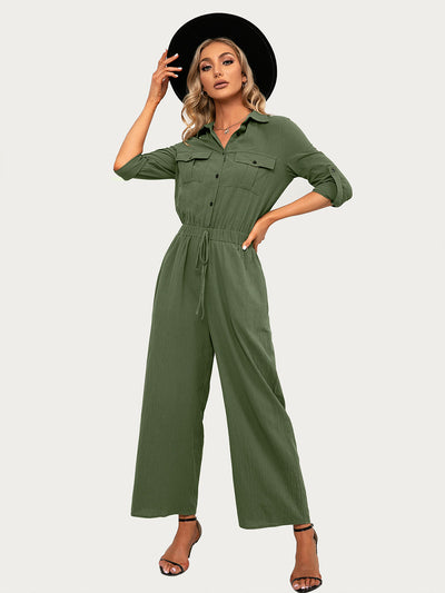 Camisa Manga Larga Cuello Solapa Mujer con Bolsillos Dobles - Image 15