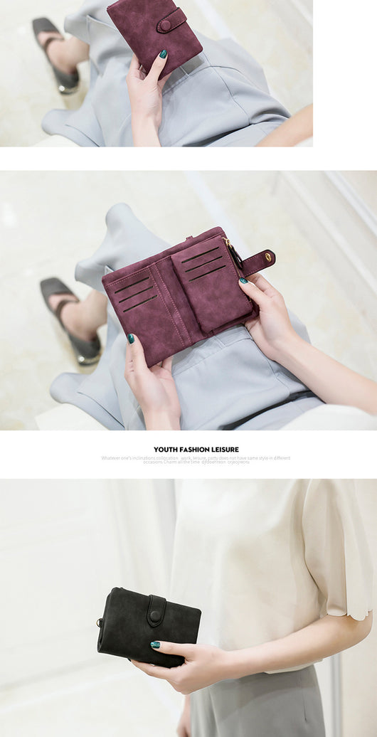 Billetera Corta de Cuero Fotográfico Mate - Diseño Coreano para Mujer - Image 9