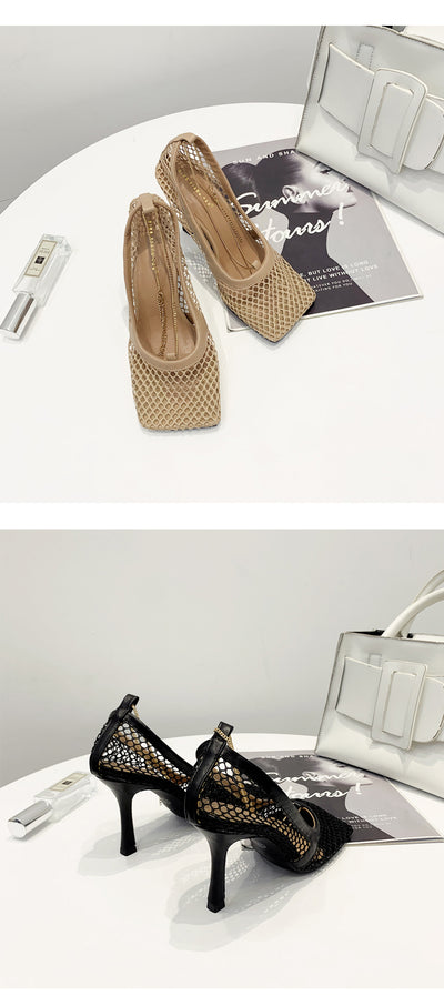 Sandalias de Tacón Alto con Malla y Cuadrado Pequeño - Image 10