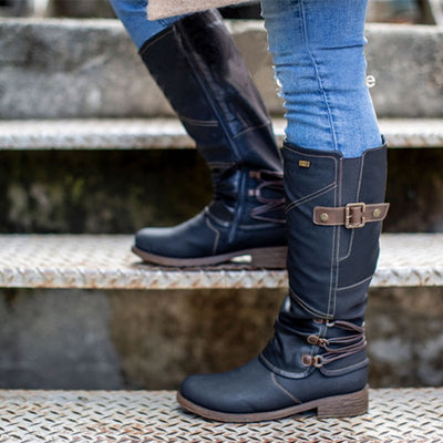 Botas Caballero Mujer Punta Redonda Tacón Bajo Cuadrado - Image 12