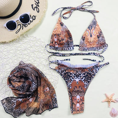 Bikini Estampado Leopardo Sexy de Tres Piezas - Image 9