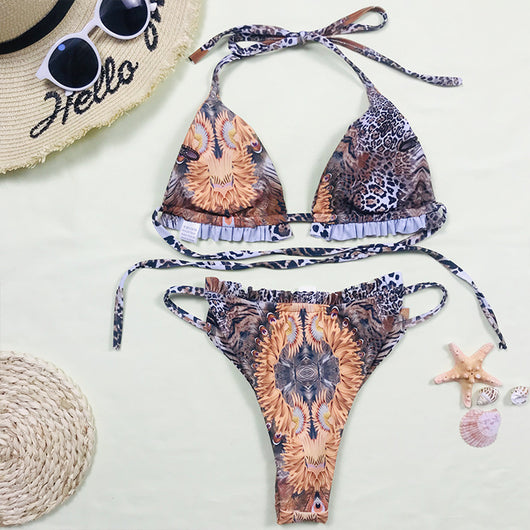 Bikini Estampado Leopardo Sexy de Tres Piezas - Image 10