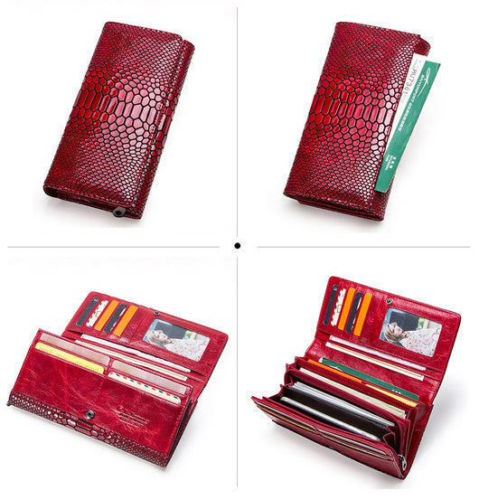 Billetera de Lujo Pochette Mujer Cuero Genuino Patrón Serpiente Cartera Larga - Image 21