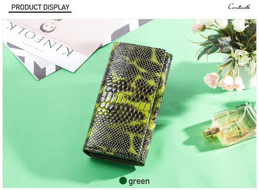 Billetera de Lujo Pochette Mujer Cuero Genuino Patrón Serpiente Cartera Larga - Image 22