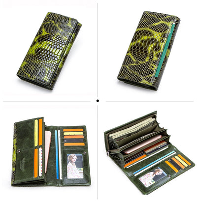 Billetera de Lujo Pochette Mujer Cuero Genuino Patrón Serpiente Cartera Larga - Image 23