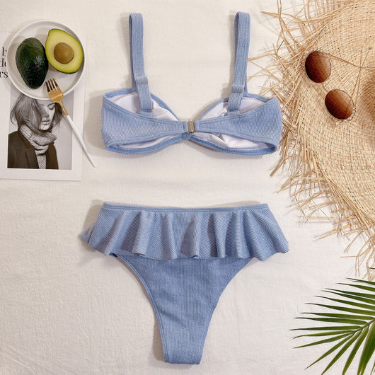 Bikini de Tela Acanalada con Volantes para Mujer - Image 10