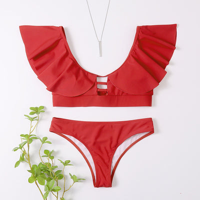 Bikini Dividido con Volantes - Traje de Baño Sólido para Mujer - Image 13