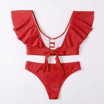 Bikini Dividido con Volantes - Traje de Baño Sólido para Mujer - Image 14