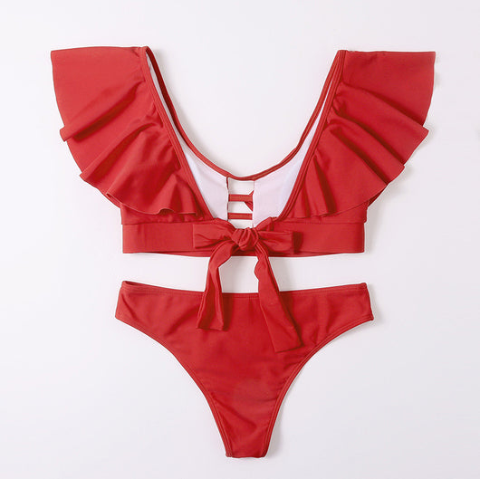 Bikini Dividido con Volantes - Traje de Baño Sólido para Mujer - Image 14