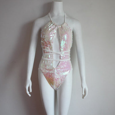 Traje de Baño Enterizo con Lentejuelas y Cuello Halter Ajustable - Image 20