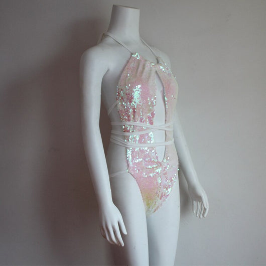 Traje de Baño Enterizo con Lentejuelas y Cuello Halter Ajustable - Image 21