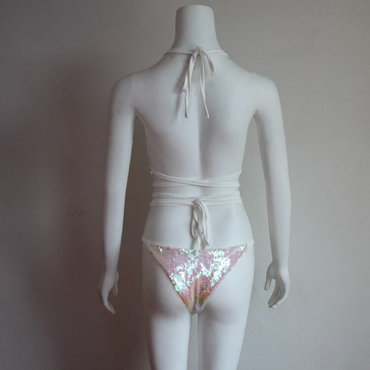 Traje de Baño Enterizo con Lentejuelas y Cuello Halter Ajustable - Image 22