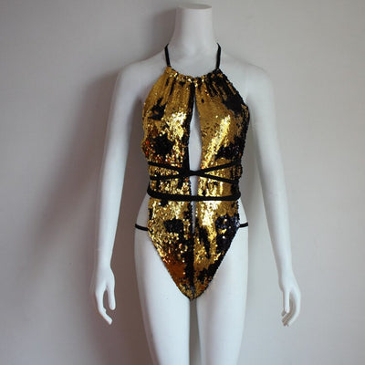 Traje de Baño Enterizo con Lentejuelas y Cuello Halter Ajustable - Image 23