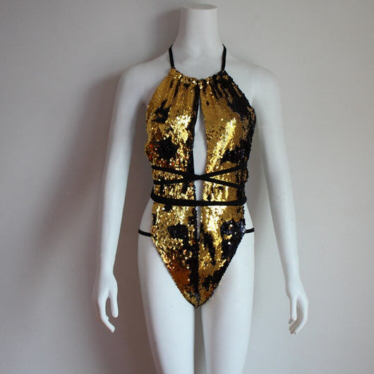 Traje de Baño Enterizo con Lentejuelas y Cuello Halter Ajustable - Image 23