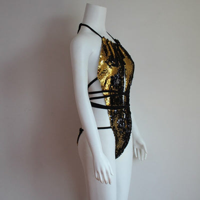 Traje de Baño Enterizo con Lentejuelas y Cuello Halter Ajustable - Image 24