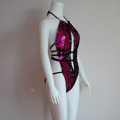 Traje de Baño Enterizo con Lentejuelas y Cuello Halter Ajustable - Image 27