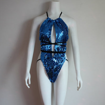 Traje de Baño Enterizo con Lentejuelas y Cuello Halter Ajustable - Image 29