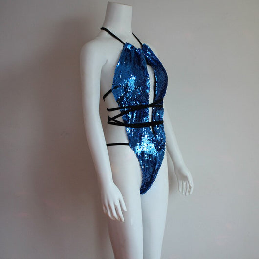 Traje de Baño Enterizo con Lentejuelas y Cuello Halter Ajustable - Image 30