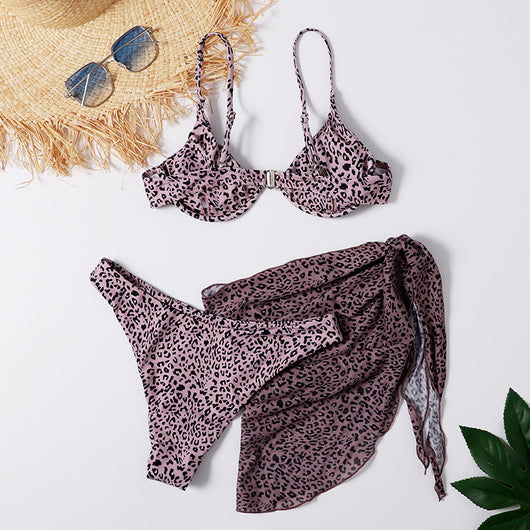 Traje de Baño Leopardo de Tres Piezas con Abertura Lateral - Image 22
