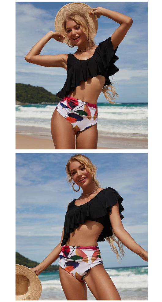 Bikini Asimétrico Multicolor de Talle Alto con Estampado - Image 7