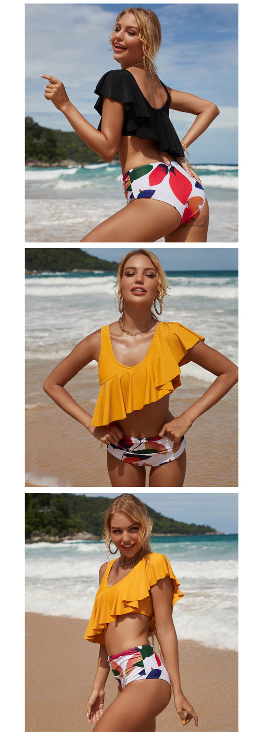 Bikini Asimétrico Multicolor de Talle Alto con Estampado - Image 8