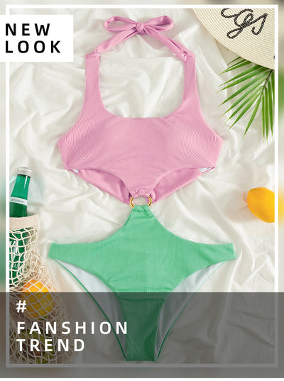 Traje de Baño Enterizo Cuello U Cintura Baja con Anillos Decorativos - Image 6