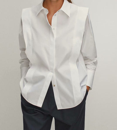 Blusa Blanca de Manga Larga con Diseño Minimalista en Popelina - Image 8