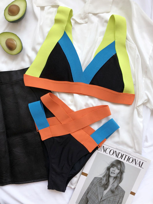 Bikini Triangular Multicolor con Bolsa de Playa para Mujer - Image 12