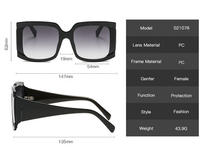 Oversized square-frame sunglasses with a light pink frame and gradient lenses transitioning from purple to orange to yellow. - Image 16