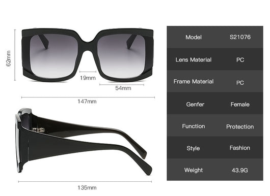 Oversized square-frame sunglasses with a light pink frame and gradient lenses transitioning from purple to orange to yellow. - Image 16