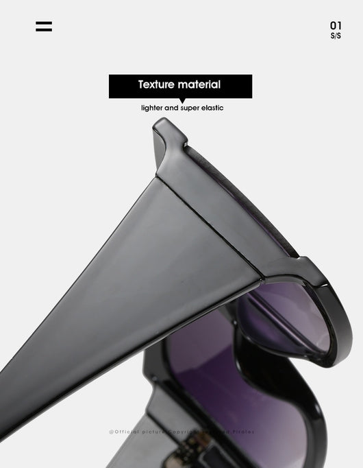 Oversized square-frame sunglasses with a light pink frame and gradient lenses transitioning from purple to orange to yellow. - Image 25