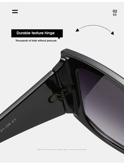 Oversized square-frame sunglasses with a light pink frame and gradient lenses transitioning from purple to orange to yellow. - Image 26