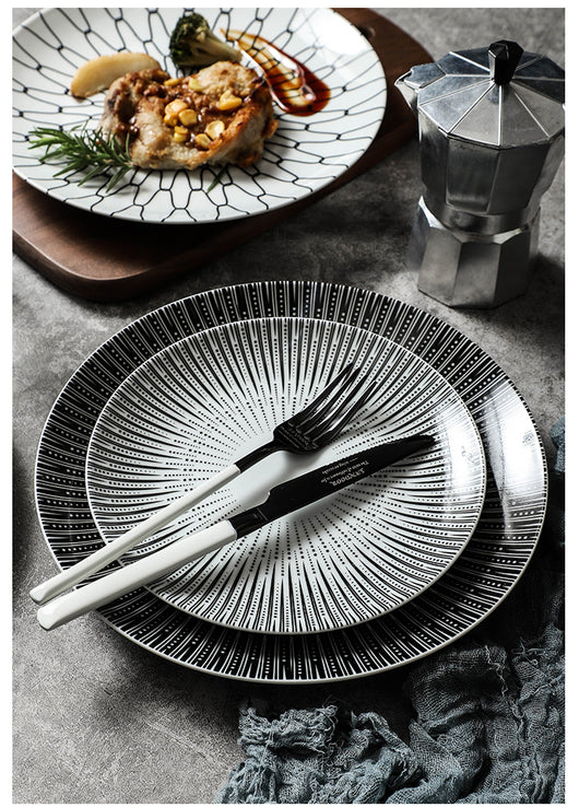 Plato para Bife Estilo Occidental con Diseño Geométrico Blanco y Negro - Image 9