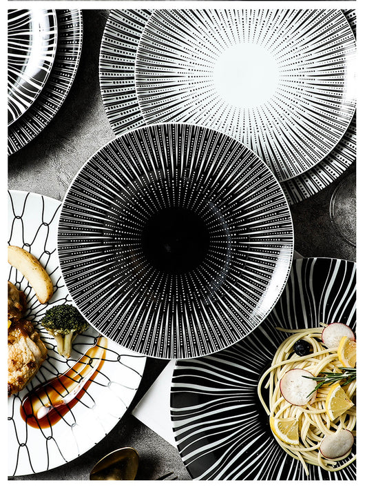 Plato para Bife Estilo Occidental con Diseño Geométrico Blanco y Negro - Image 11