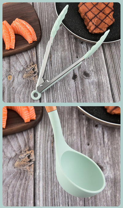 Set de 12 Utensilios de Cocina de Silicona con Mango de Madera - Espátulas Antiadherentes - Image 15