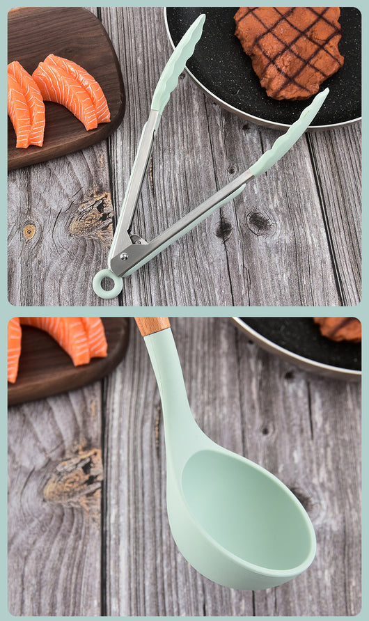 Set de 12 Utensilios de Cocina de Silicona con Mango de Madera - Espátulas Antiadherentes - Image 15